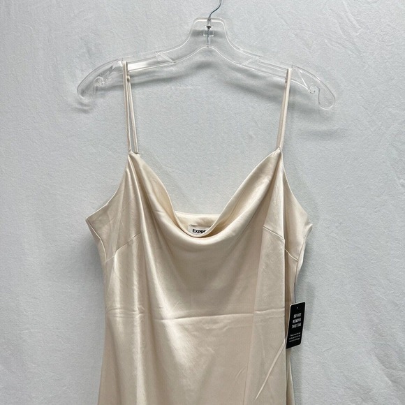 NWT Express Satin Slip Dress Large Cream Sleeveless Strappy Wedding - Picture 3 of 16